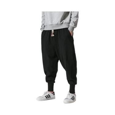 Imagem de Calças Jogger Masculinas De Algodão E Linho, Estilo Harem, Largas, Com