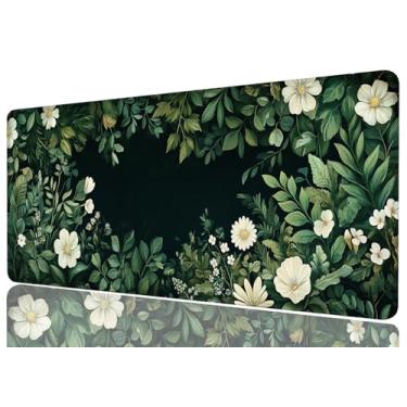 Imagem de Tapete de mesa floral verde vintage natureza botânica escura Cottagecore tapete de mouse pad estendido para jogos com borda costurada base antiderrapante grande mouse pad escritório computador teclado