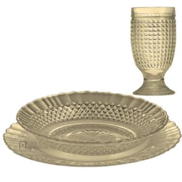 Imagem de Aparelho de Jantar 18 peças Jogo De Pratos Fundo e Raso e Taças Wheato