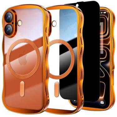 Imagem de Misscase Capa para iPhone 17 com protetor de tela de privacidade, compatível com MagSafe, linda moldura ondulada antiarranhões com protetor de lente de câmera, capa brilhante para iPhone 17 de 6,3