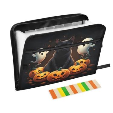 Imagem de CEBUGI Pasta expansível de 13 bolsos, impermeável, sanfonada, organizador de arquivos com etiquetas tamanho A4, organizador de documentos de papel para escola, material de escritório, gato preto