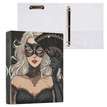 Imagem de Qilmy Um lindo organizador de fichário de menina mascarada, fichário de 3 anéis com prancheta (carta A4), fichário fofo para material de escritório escolar 172