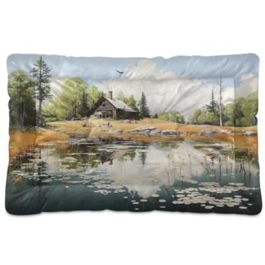 Imagem de Wassud Cama de madeira para cães pequenos, lavável, impermeável, para viagem, para animais de estimação, portátil, com fundo antiderrapante para ambientes internos e para dormir, 45 x 61 cm