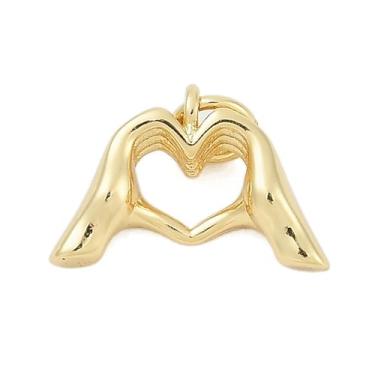 Imagem de Stiesy Pingente de coração banhado a ouro 18K com duas mãos, 10 peças, símbolo de linguagem de sinais "I Love You", pingentes de amor para fazer joias DIY, presente de amizade para dia dos namorados