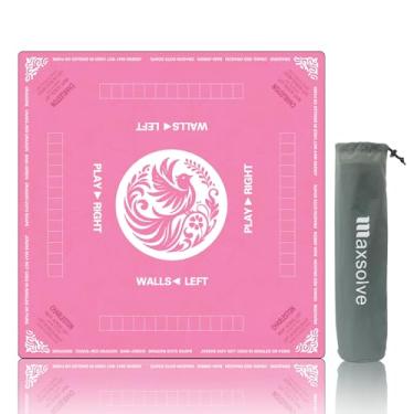 Imagem de Maxsolve Mahjong Mat, 31.5" x 31.5" Neoprene Mahjong Table Mat with Rules, Anti Slip & Noise Reduction Gaming Mat for Poker, Card, Dominoes, Board & Tile Games, Mahjong Gift with Carrying Bag - Pink