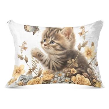 Imagem de Capas de travesseiro de flanela de borboleta de gato fofo decorativo King Queen tamanho padrão capas de travesseiro para cama grandes, tamanho padrão, 50,8 cm x 66 cm