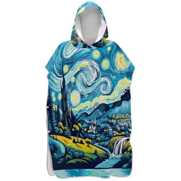 Imagem de Joisal Roupão de mudança de poncho de surfe para adultos toalha de banho com capuz arte de secagem rápida noite estrelada floresta ponchos adultos para mulheres