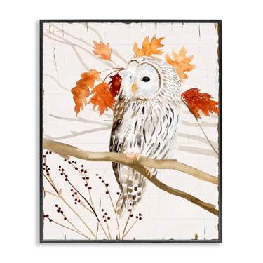 Imagem de Stupell Industries Pintura em aquarela com estampa de coruja na floresta de outono com moldura preta, 60 x 76 cm, Design por Artist Victoria Borges