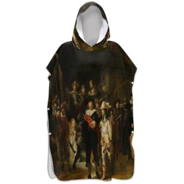 Imagem de Joisal Poncho de surfe tamanho grande para trocador de roupas de banho de praia com capuz impressão relógio noturno arte unissex poncho adulto com capuz