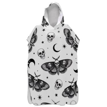 Imagem de Joisal Roupão para trocador de poncho de surfe preto branco mariposas crânios para adultos vestível poncho masculino com capuz com capuz toalha de praia impressão