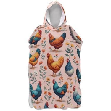 Imagem de Joisal Poncho de surfe plus size para adultos trocador com capuz toalha de praia estampada galinhas fofas ponchos de praia rosa para homens