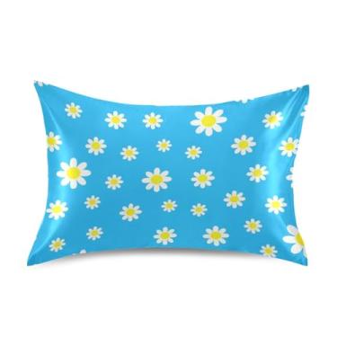 Imagem de Fronhas de resfriamento engraçadas personalizadas King Queen padrão fronhas de cetim macio para cama tamanho Queen 76.2 cm x 50.8 cm Margaridas de desenho animado azul claro