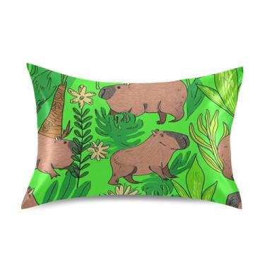 Imagem de Linda capivara arbusto plantas verde cetim fronhas fofas personalizadas refrescante king queen fronha padrão fronha de cama tamanho padrão 66.0 cm x 50.8 cm