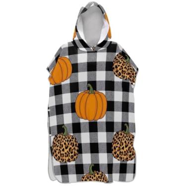 Imagem de Joisal Poncho de surfe trocador de roupão para adultos toalha de banho com capuz leve preto branco buffalo, xadrez, abóboras, ponchos femininos com capuz
