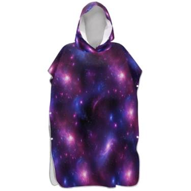 Imagem de Joisal Poncho de surfe plus size para adultos trocador de roupa de praia com capuz toalha de banho roxo azul galáxia nebulosas poncho masculino com capuz