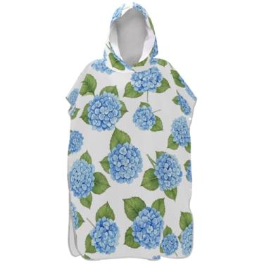 Imagem de Joisal Roupão absorvente para troca de poncho de surfe para adultos toalha de banho com capuz bonito azul hortênsia flores ponchos adultos para mulheres
