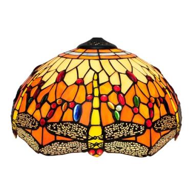 Imagem de Cúpula de abajur Tiffany de 16 x 9 polegadas (40,6 x 22,9 cm), estilo vitral com libélula, feita à mão, estilo retrô, para luminárias de mesa, pendentes, de chão e de teto, na cor laranja.