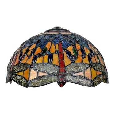 Imagem de Cúpula de Abajur Tiffany Libélula (Somente Reposição) 16x9 Polegadas, Cúpula de Vidro Colorido, Estilo Vintage Antigo, Adequada para Uso com Abajur de Mesa, Abajur de Chão, Luminária Pendent