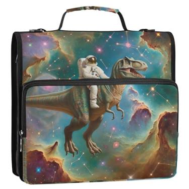 Imagem de Astronaut t Rex Space Galaxy 3,8 cm fichário com 3 argolas organizador de fichário resistente com zíper bolsa escolar com alça de ombro pasta de armazenamento personalizada com alça