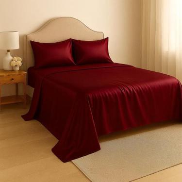 Imagem de Jogo de Cama Cetim Casal Queen 4 peças Toque de Seda Com Alto Brilho -