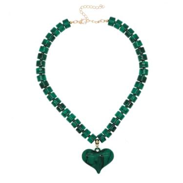 Imagem de JNF Colar feminino com contas de coração grosso, coração, grande, gargantilha, colares, boêmio, resina, miçangas, gola, joias, presente, Adjustable, Resina, Esmeralda