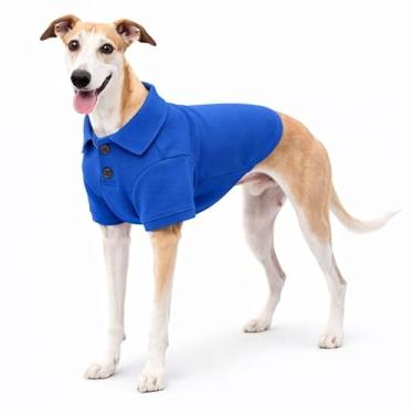 Imagem de lovelonglong Camisa polo básica para cães de algodão premium, camisetas polo para cães grandes, médios e pequenos com gola de dois botões, cor branca, azul, 2GG