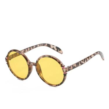 Imagem de HCPIHF Óculos redondos de luxo para mulheres e homens, vintage, moda punk, armação grande e grande (amarelo leopardo)