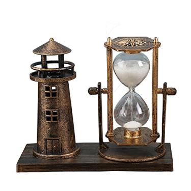 Imagem de Estátua de farol ampulheta temporizador vintage decoração de casa para sala de estar quarto centros de mesa decoração de mesa prateleira de livros armário de TV estatueta ornamentos (B, ouro)