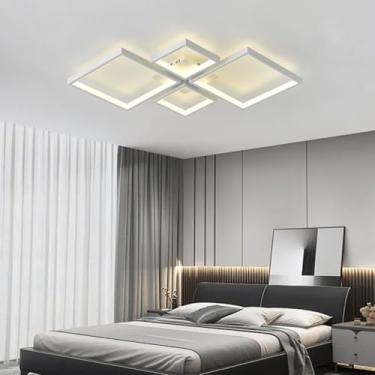 Imagem de Luminária de teto LED moderna, com intensidade regulável, 4 luminárias de teto LED quadradas com controle remoto, design simples em acrílico para quarto, sala de estar, escritório, sala de e