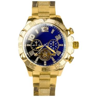 Imagem de Relógio Masculino Social Cronógrafo Grande + Cordão Dourado Banhado 18k Fé Presente Kit Edição Limitada Caixa Premium