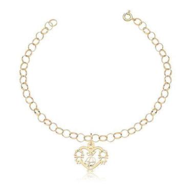 Imagem de Pulseira Portuguesa + Pingente Filhos Coração Ouro 10k - MAEHLER Arte 