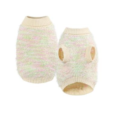 Imagem de Dream Series Suéter de malha gradiente para gatos - Moletom com capuz macio e quente de lã com alta elasticidade, design à prova de vento para conforto no inverno (branco, G)