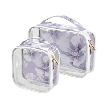 Imagem de xigua Bolsa de maquiagem de flores de gerânio cinza para mulheres, bolsa de cosméticos transparente de viagem, bolsa de higiene portátil à prova d'água para viagens, férias, organização de banheiro