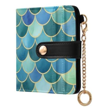 Imagem de STAYTOP Linda carteira feminina com escamas de sereia com bloqueio de RFID, de couro macio, dobrável, compacta, porta-cartões para mulheres, com zíper e bolso para moedas, janela para identidade