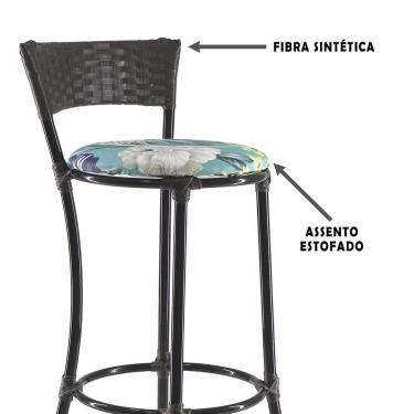 Imagem de Kit Com 4 Banquetas Alta Forts Azul Floral, Fibra Uv Bancada, área Goumert, Bar, Piscina, Balcão