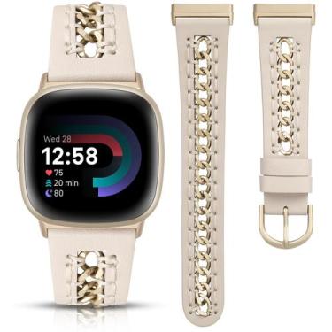 Imagem de Pulseira de relógio Minyee Leather com corrente de metal para Fitbit V