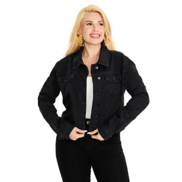 Imagem de Jaqueta Jeans Feminina Max Denim Estonada Preto, Preto, P