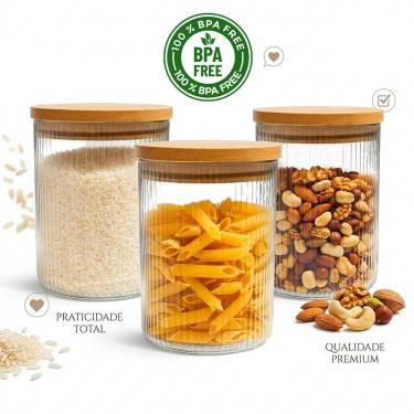 Imagem de Kit 3 Potes De Vidro Hermético Texturizado 700ml Não Pega Cheiro Lehaví