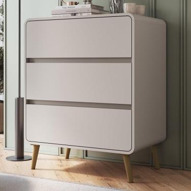 Imagem de Cômoda Quarto 77cm 3 Gavetas Pés Palito Nuvia Bege C06 - Mpozenato