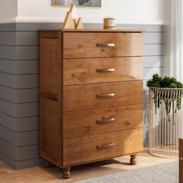Imagem de Cômoda Quarto 81cm Madeira Pinus 5 Gavetas Carl Imbuia Z25 - Mpozenato