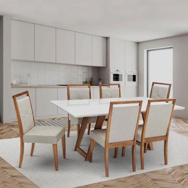 Imagem de Mesa de Jantar Moara com 6 Cadeiras Viana Herval Off White Amêndoa e Cinza
