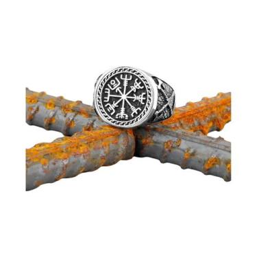 Imagem de Anel Masculino Vintage Viking De Aço Inoxidável Com Bússola, Machado V