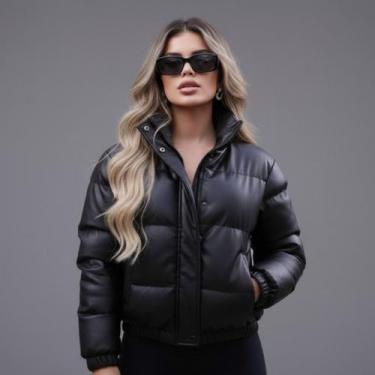Imagem de Jaqueta Puffer Cropped material sintético Grossa Forrada com Pelinhos 