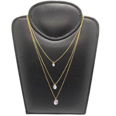 Imagem de Colar argantilha Tripla Folheada a Ouro 18k com 3 Zirconias - Butique 