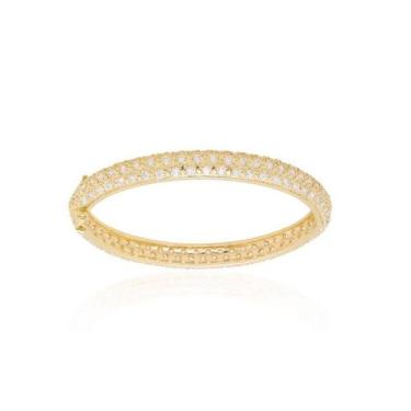 Imagem de Bracelete Banhado a Ouro com Três Fileiras de Zircônias Cristais - Ele