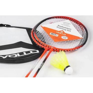 Imagem de Kit Badminton 2 Raquetes 3 Petecas E Bolsa Vollo Laranja