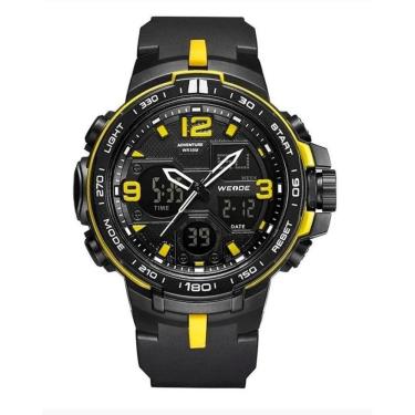 Imagem de Relógio esportivo weide masculino preto amarelo digital analógico multifunção WA3J8005
