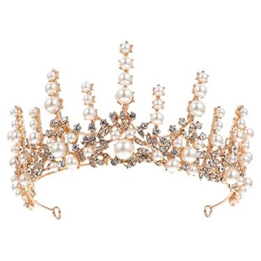 Imagem de Beaupretty Coroa De Noiva Tiara De Pérola Tiaras e Coroas Para Mulheres Casamento De Pérola Acessórios De Cabelo Tiara Rainha Para Mulheres Coroa Real Cristal Coroa De Cabelo Liga Senhorita
