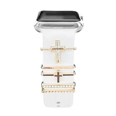 Imagem de Berloques para pulseira feminina para Apple Watch de 41 mm, 45 mm, 40 mm, 44 mm, 38 mm, 42 mm, acessórios de joias para iWatch séries 9, 8, 7, 6, 5, 4, 3, SE, Galaxy Watch 6/5/4, pulseira de silicone, Sem Pedra Preciosa