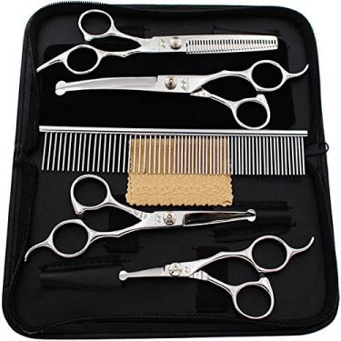 Imagem de iSeaFly Kit de cuidados para cães, ponta redonda de segurança, aço inoxidável resistente, conjunto de tesouras para cuidados com cães de gatos 5 em 1, melhor tesoura para cuidados